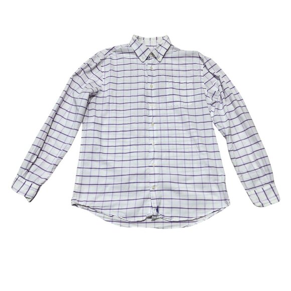 Johnnie-O‎ Mens Medium White & Purple Checkered Cotton Button-Down Shirt - Picture 7 of 7
